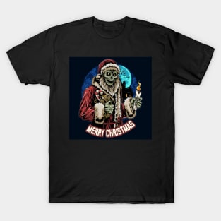 christmas-santa-claus-skull-zombie-holding-candle-midnight T-Shirt
